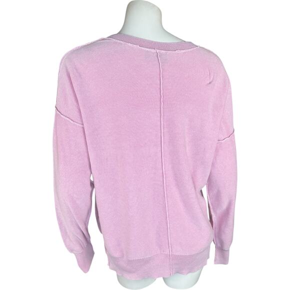 Attitudes by Renee 100% Cotton Sweater with Wash Effect Pastel Lavender Medium - Picture 7 of 14